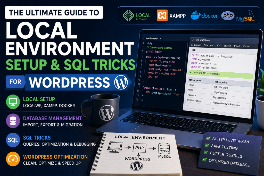 The Ultimate Guide to Local Environment Setup & SQL Tricks for WordPress – local development tools, database management, SQL queries, and WordPress optimization techniques.